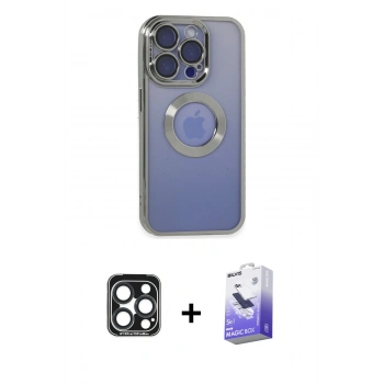 MARSİLYAN™- iPhone 15 Pro Max Kılıf Pusula Form - Siyah Bilvis 5in1 5D Magic Hayalet Cam Ekran Koruyucu + PVD Metal Kamera Lens - LT