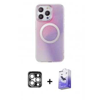 MARSİLYAN™- iPhone 15 Pro Max Kılıf Pusula Form - Siyah Bilvis 5in1 5D Magic Hayalet Cam Ekran Koruyucu + PVD Metal Kamera Lens - GS