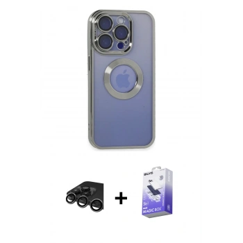 MARSİLYAN™- iPhone 15 Pro Max Kılıf Pusula Form - Siyah Bilvis 5in1 5D Magic Hayalet Cam Ekran Koruyucu + Raze Metal Kamera Lens - TMGI