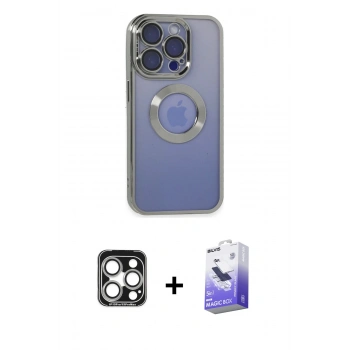 MARSİLYAN™- iPhone 15 Pro Max Kılıf Pusula Form - Siyah Bilvis 5in1 5D Magic Hayalet Cam Ekran Koruyucu + PVD Metal Kamera Lens - GS