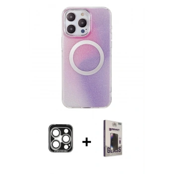 MARSİLYAN™- iPhone 15 Pro Max Kılıf Pusula Form - Siyah Bilvis Hayalet Cam Ekran Koruyucu + PVD Metal Kamera Lens - GS