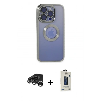 MARSİLYAN™- iPhone 15 Pro Max Kılıf Pusula Form - Siyah Bilvis Hayalet Cam Ekran Koruyucu + Raze Metal Kamera Lens - GS