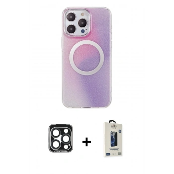 MARSİLYAN™- iPhone 15 Pro Max Kılıf Pusula Form - Siyah Bilvis Hayalet Cam Ekran Koruyucu + PVD Metal Kamera Lens - LT