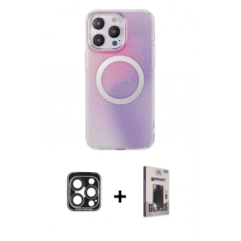 MARSİLYAN™- iPhone 15 Pro Max Kılıf Pusula Form - Siyah Bilvis Hayalet Cam Ekran Koruyucu + PVD Metal Kamera Lens - LT
