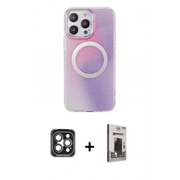 MARSİLYAN™- iPhone 15 Pro Max Kılıf Pusula Form - Siyah Bilvis Hayalet Cam Ekran Koruyucu + PVD Metal Kamera Lens - GI