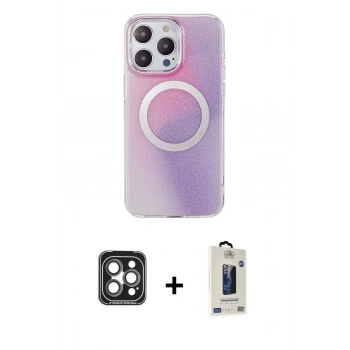 MARSİLYAN™- iPhone 15 Pro Max Kılıf Pusula Form - Siyah Bilvis Hayalet Cam Ekran Koruyucu + PVD Metal Kamera Lens - GI