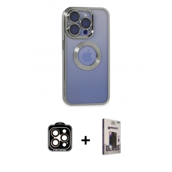 MARSİLYAN™- iPhone 15 Pro Max Kılıf Pusula Form - Siyah Bilvis Hayalet Cam Ekran Koruyucu + PVD Metal Kamera Lens - TU