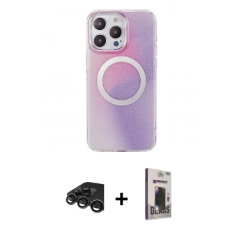 MARSİLYAN™- iPhone 15 Pro Max Kılıf Pusula Form - Siyah Bilvis Hayalet Cam Ekran Koruyucu + Raze Metal Kamera Lens - TMGI