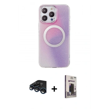 MARSİLYAN™- iPhone 15 Pro Max Kılıf Pusula Form - Siyah Bilvis Hayalet Cam Ekran Koruyucu + Raze Metal Kamera Lens - LT