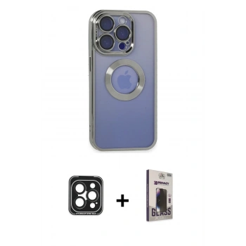MARSİLYAN™- iPhone 15 Pro Max Kılıf Pusula Form - Siyah Bilvis Hayalet Cam Ekran Koruyucu + PVD Metal Kamera Lens - SH
