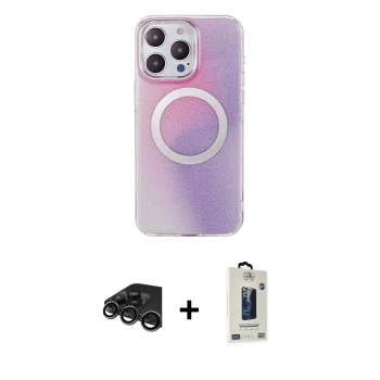 MARSİLYAN™- iPhone 15 Pro Max Kılıf Pusula Form - Siyah Bilvis Hayalet Cam Ekran Koruyucu + Raze Metal Kamera Lens - TMGI