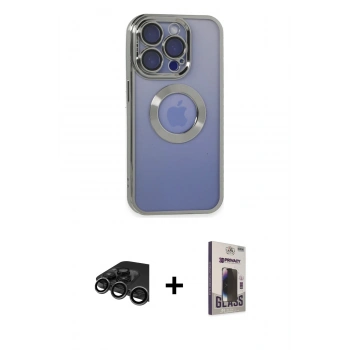 MARSİLYAN™- iPhone 15 Pro Max Kılıf Pusula Form - Siyah Bilvis Hayalet Cam Ekran Koruyucu + Raze Metal Kamera Lens - TMGI