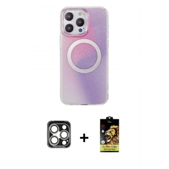 MARSİLYAN™- iPhone 15 Pro Max Kılıf Pusula Form - Siyah Buffer Cam Ekran Koruyucu + PVD Metal Kamera Lens - GS