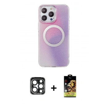 MARSİLYAN™- iPhone 15 Pro Max Kılıf Pusula Form - Siyah Buffer Cam Ekran Koruyucu + PVD Metal Kamera Lens - LT