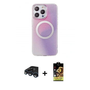 MARSİLYAN™- iPhone 15 Pro Max Kılıf Pusula Form - Siyah Buffer Cam Ekran Koruyucu + Raze Metal Kamera Lens - LT