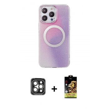 MARSİLYAN™- iPhone 15 Pro Max Kılıf Pusula Form - Siyah Buffer Cam Ekran Koruyucu + PVD Metal Kamera Lens - GI
