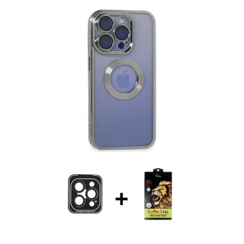 MARSİLYAN™- iPhone 15 Pro Max Kılıf Pusula Form - Siyah Buffer Cam Ekran Koruyucu + PVD Metal Kamera Lens - SH