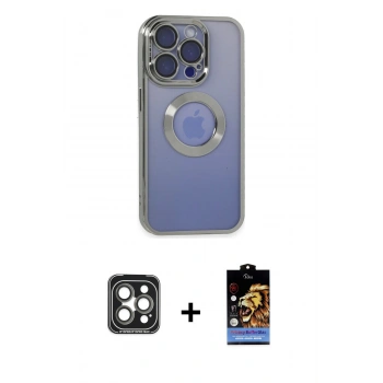 MARSİLYAN™- iPhone 15 Pro Max Kılıf Pusula Form - Siyah Buffer Hayalet Cam Ekran Koruyucu + PVD Metal Kamera Lens - GI