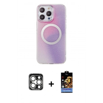 MARSİLYAN™- iPhone 15 Pro Max Kılıf Pusula Form - Siyah Buffer Hayalet Cam Ekran Koruyucu + PVD Metal Kamera Lens - GS