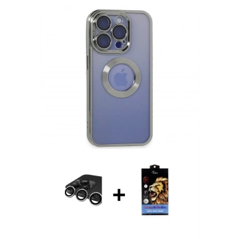 MARSİLYAN™- iPhone 15 Pro Max Kılıf Pusula Form - Siyah Buffer Hayalet Cam Ekran Koruyucu + Raze Metal Kamera Lens - GS