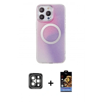 MARSİLYAN™- iPhone 15 Pro Max Kılıf Pusula Form - Siyah Buffer Hayalet Cam Ekran Koruyucu + PVD Metal Kamera Lens - GI