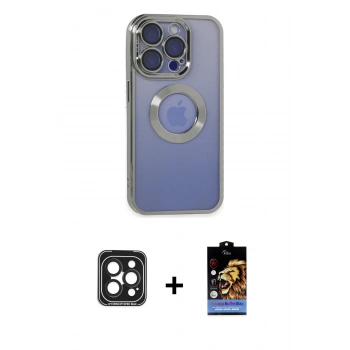 MARSİLYAN™- iPhone 15 Pro Max Kılıf Pusula Form - Siyah Buffer Hayalet Cam Ekran Koruyucu + PVD Metal Kamera Lens - SH