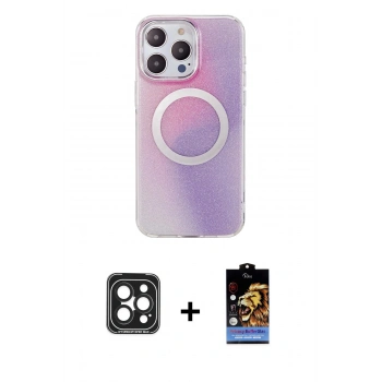 MARSİLYAN™- iPhone 15 Pro Max Kılıf Pusula Form - Siyah Buffer Hayalet Cam Ekran Koruyucu + PVD Metal Kamera Lens - SH
