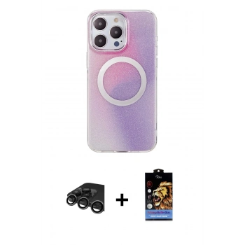MARSİLYAN™- iPhone 15 Pro Max Kılıf Pusula Form - Siyah Buffer Hayalet Cam Ekran Koruyucu + Raze Metal Kamera Lens - TMGI