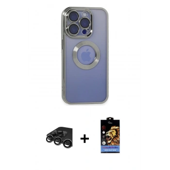MARSİLYAN™- iPhone 15 Pro Max Kılıf Pusula Form - Siyah Buffer Hayalet Cam Ekran Koruyucu + Raze Metal Kamera Lens - TMGI
