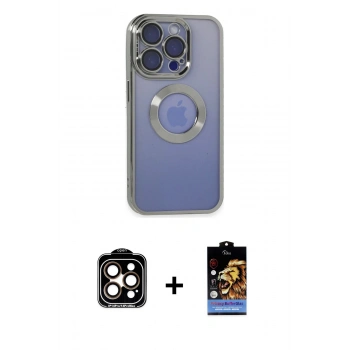 MARSİLYAN™- iPhone 15 Pro Max Kılıf Pusula Form - Siyah Buffer Hayalet Cam Ekran Koruyucu + PVD Metal Kamera Lens - TU