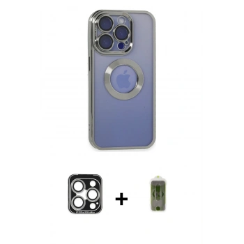 MARSİLYAN™- iPhone 15 Pro Max Kılıf Pusula Form - Siyah Joko Magic 5D Hayalet Cam + PVD Metal Kamera Lens - GS