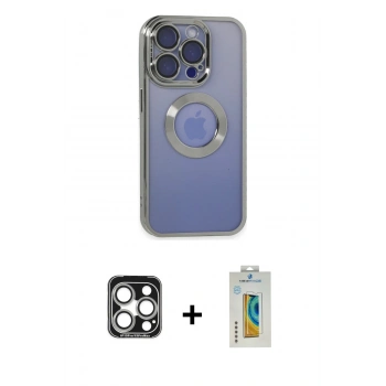 MARSİLYAN™- iPhone 15 Pro Max Kılıf Pusula Form - Siyah Polymer Nano Ekran Koruyucu + PVD Metal Kamera Lens - GS