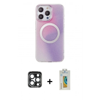 MARSİLYAN™- iPhone 15 Pro Max Kılıf Pusula Form - Siyah Polymer Nano Ekran Koruyucu + PVD Metal Kamera Lens - LT