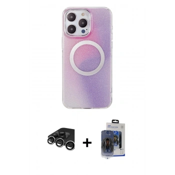 MARSİLYAN™- iPhone 15 Pro Max Kılıf Pusula Form - Siyah Vanessa Magic Cam + Raze Metal Kamera Lens - GS