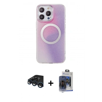 MARSİLYAN™- iPhone 15 Pro Max Kılıf Pusula Form - Siyah Vanessa Magic Cam + Raze Metal Kamera Lens - LT