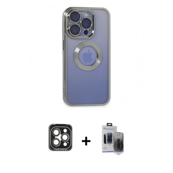 MARSİLYAN™- iPhone 15 Pro Max Kılıf Pusula Form - Siyah Vanessa Magic Hayalet Cam + PVD Metal Kamera Lens - GI