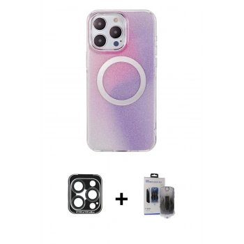MARSİLYAN™- iPhone 15 Pro Max Kılıf Pusula Form - Siyah Vanessa Magic Hayalet Cam + PVD Metal Kamera Lens - LT