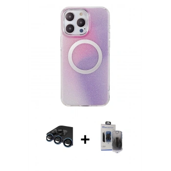 MARSİLYAN™- iPhone 15 Pro Max Kılıf Pusula Form - Siyah Vanessa Magic Hayalet Cam + Raze Metal Kamera Lens - LT