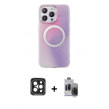 MARSİLYAN™- iPhone 15 Pro Max Kılıf Pusula Form - Siyah Vanessa Magic Hayalet Cam + PVD Metal Kamera Lens - SH