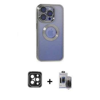MARSİLYAN™- iPhone 15 Pro Max Kılıf Pusula Form - Siyah Vanessa Magic Hayalet Cam + PVD Metal Kamera Lens - SH
