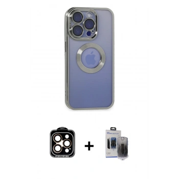 MARSİLYAN™- iPhone 15 Pro Max Kılıf Pusula Form - Siyah Vanessa Magic Hayalet Cam + PVD Metal Kamera Lens - TU