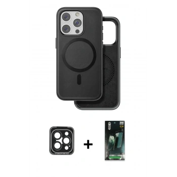 MARSİLYAN™- iPhone 15 Pro Max Kılıf Pusula Işık Koleksiyonu - Şeffaf 360 Full Body Arka Koruyucu + PVD Metal Kamera Lens - SH