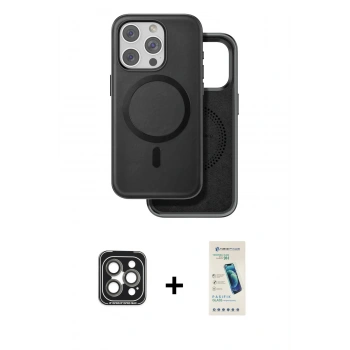 MARSİLYAN™- iPhone 15 Pro Max Kılıf Pusula Işık Koleksiyonu - Şeffaf Pasifik Cam Ekran Koruyucu + PVD Metal Kamera Lens - GI