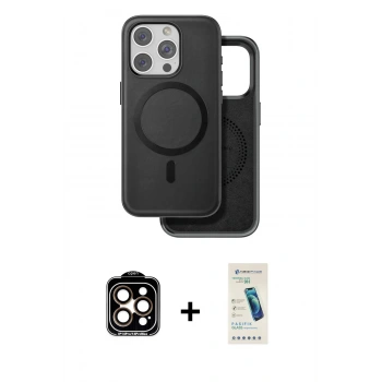 MARSİLYAN™- iPhone 15 Pro Max Kılıf Pusula Işık Koleksiyonu - Şeffaf Pasifik Cam Ekran Koruyucu + PVD Metal Kamera Lens - TU