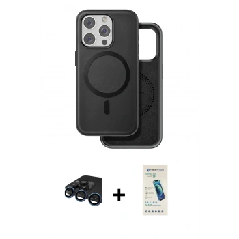 MARSİLYAN™- iPhone 15 Pro Max Kılıf Pusula Işık Koleksiyonu - Şeffaf Pasifik Cam Ekran Koruyucu + Raze Metal Kamera Lens - LT