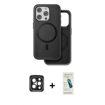 MARSİLYAN™- iPhone 15 Pro Max Kılıf Pusula Işık Koleksiyonu - Şeffaf Pasifik Cam Ekran Koruyucu + PVD Metal Kamera Lens - SH
