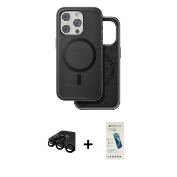 MARSİLYAN™- iPhone 15 Pro Max Kılıf Pusula Işık Koleksiyonu - Şeffaf Pasifik Cam Ekran Koruyucu + Raze Metal Kamera Lens - SH
