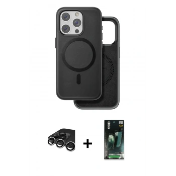 MARSİLYAN™- iPhone 15 Pro Max Kılıf Pusula Işık Koleksiyonu - Siyah 360 Mat Full Body Arka Koruyucu + Raze Metal Kamera Lens - GS
