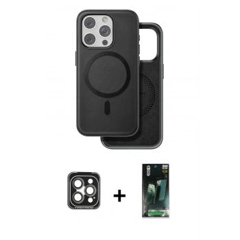 MARSİLYAN™- iPhone 15 Pro Max Kılıf Pusula Işık Koleksiyonu - Siyah 360 Mat Full Body Arka Koruyucu + PVD Metal Kamera Lens - GI
