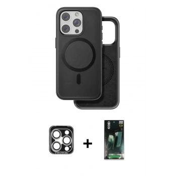 MARSİLYAN™- iPhone 15 Pro Max Kılıf Pusula Işık Koleksiyonu - Siyah 360 Mat Full Body Arka Koruyucu + PVD Metal Kamera Lens - GS